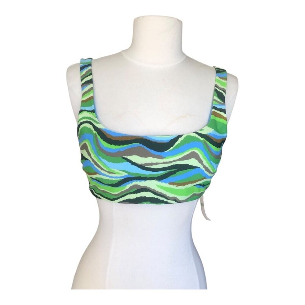 Aerie NWT Abstract Geometric Stripe Square Neck Bikini Top Green Blue Large